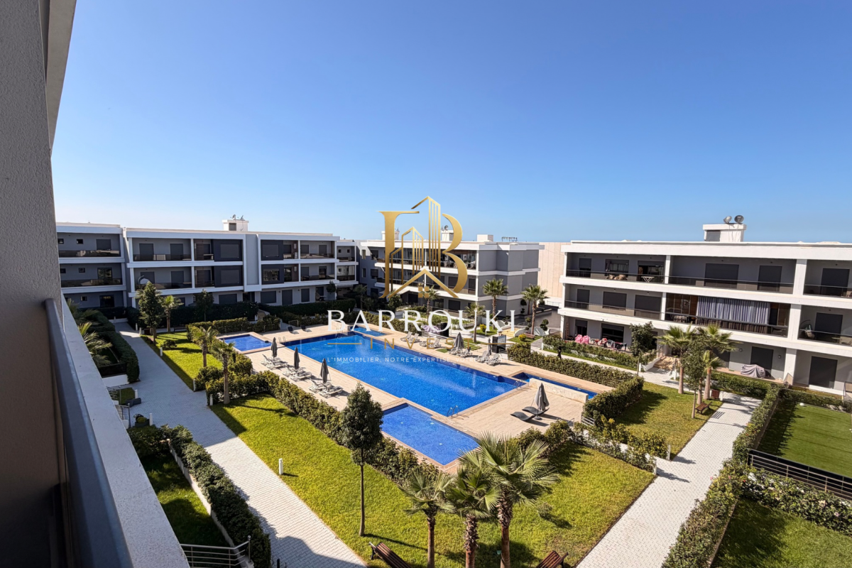 Appartement neuf 2 chambres à louer à Dar Bouazza | Vue piscine